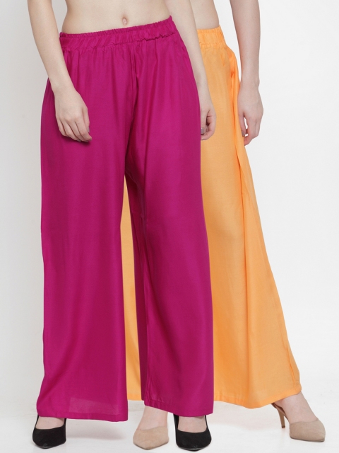 

TAG 7 Women Pack of 2 Solid Flared Palazzos, Magenta