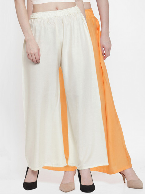 

TAG 7 Women Pack of 2 Solid Flared Palazzos, Orange