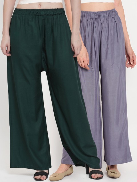 

TAG 7 Women Pack Of 2 Solid Straight Palazzos, Green