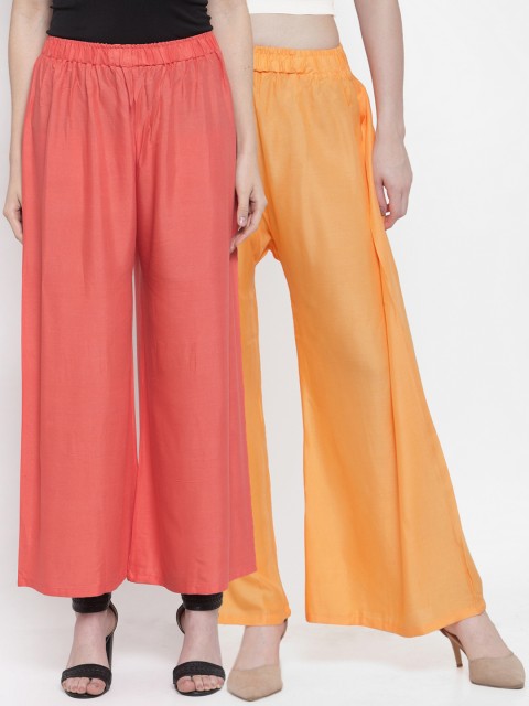 

TAG 7 Women Pack Of 2 Solid Straight Palazzos, Orange