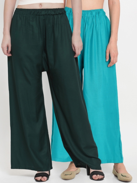 

TAG 7 Women Pack Of 2 Solid Straight Palazzos, Green