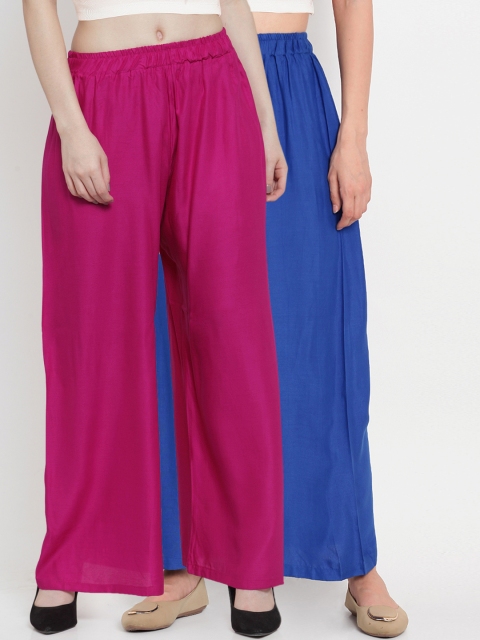 

TAG 7 Women Pack Of 2 Solid Straight Palazzos, Magenta