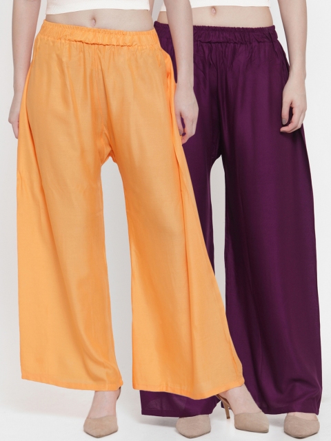 

TAG 7 Women Pack Of 2 Solid Straight Palazzos, Orange