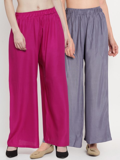 

TAG 7 Women Pack of 2 Solid Flared Palazzos, Magenta