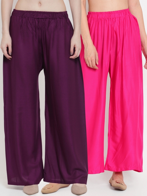 

TAG 7 Women Pack of 2 Solid Flared Palazzos, Purple