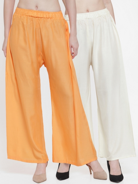 

TAG 7 Women Pack Of 2 Solid Straight Palazzos, Orange