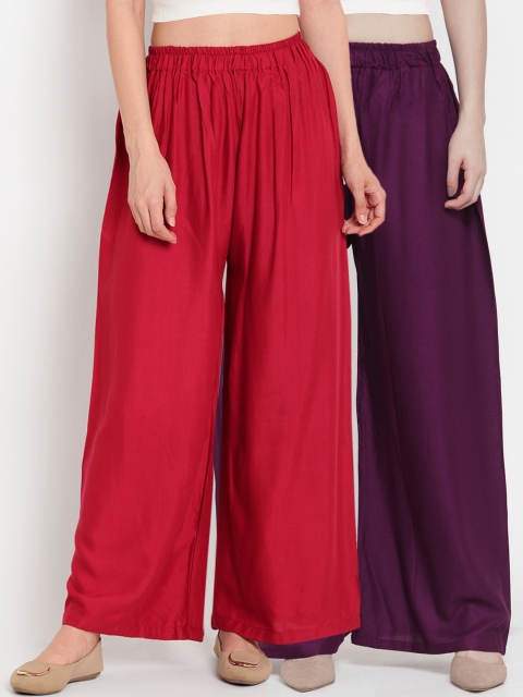 

TAG 7 Women Pack Of 2 Solid Straight Palazzos, Purple