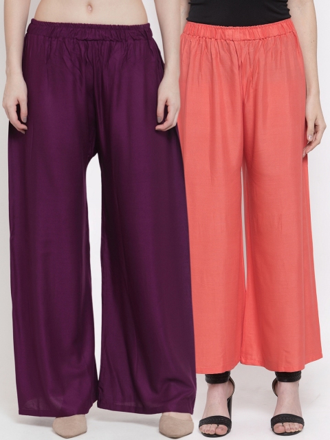 

TAG 7 Women Pack of 2 Solid Flared Palazzos, Purple