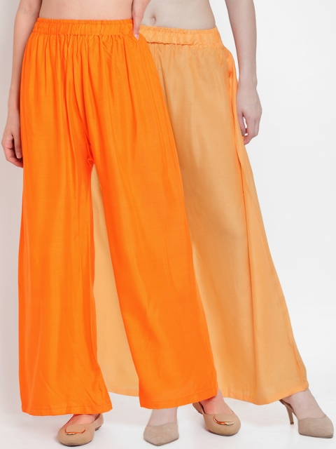 

TAG 7 Women Pack of 2 Orange Solid Flared Palazzos