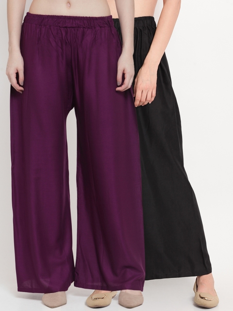 

TAG 7 Women Pack of 2 Solid Flared Palazzos, Purple