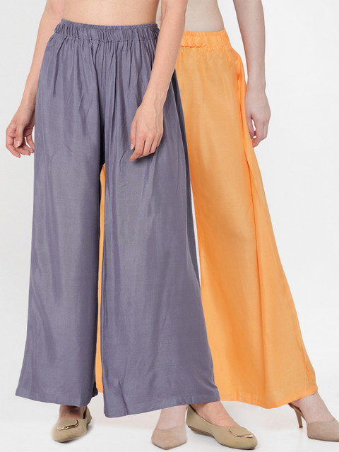 

TAG 7 Women Pack of 2 Solid Flared Palazzos, Orange