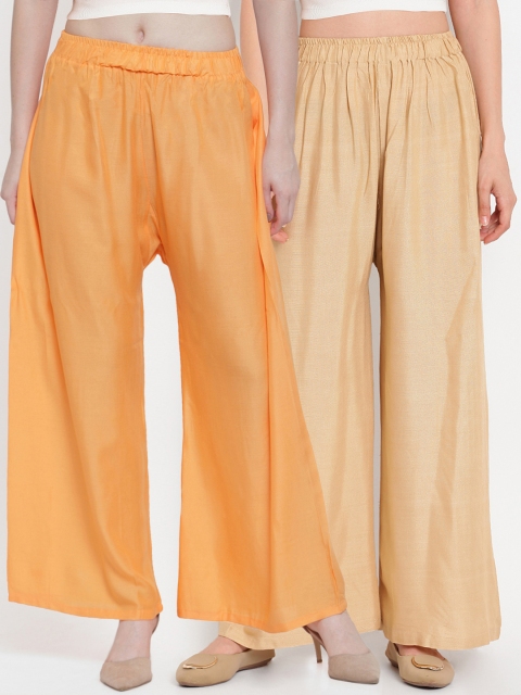 

TAG 7 Women Pack of 2 Solid Flared Palazzos, Orange