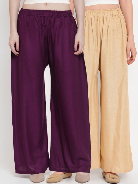 

TAG 7 Women Pack of 2 Solid Flared Palazzos, Purple