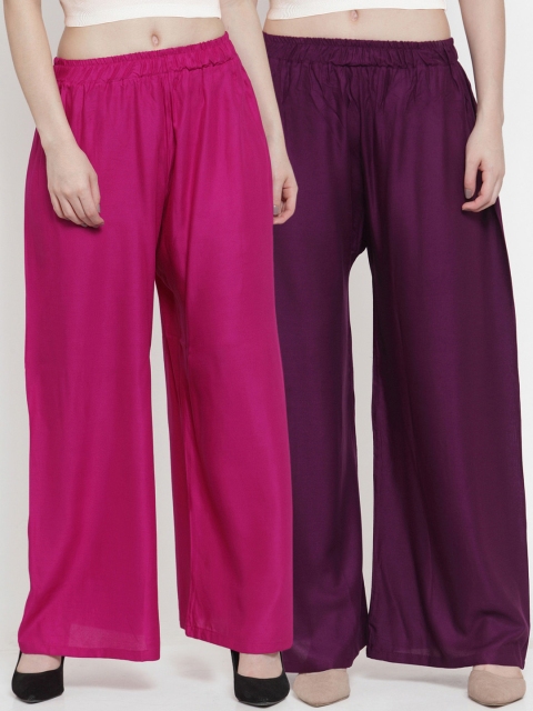 

TAG 7 Women Pack of 2 Solid Flared Palazzos, Purple