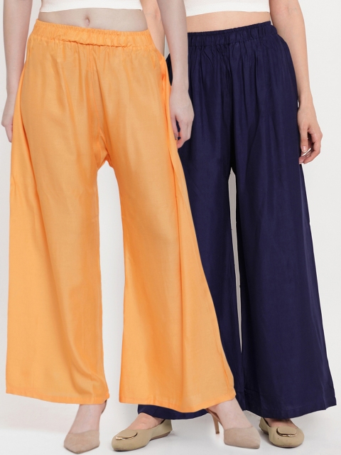 

TAG 7 Women Pack of 2 Solid Flared Palazzos, Orange