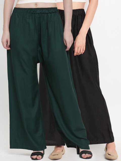 

TAG 7 Women Pack of 2 Solid Flared Palazzos, Green