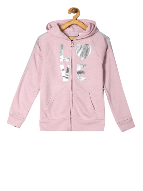 

The Childrens Place Girls Pink & Silver-Coloured Printed Hooded Sweatshirt