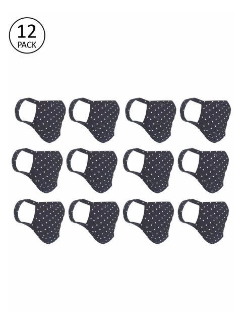 

nestroots Unisex 12 Pcs Navy Blue & White Printed 2-Ply Anti Pollution Reusable Masks