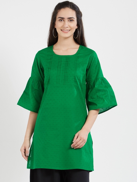

Desi Weavess Women Green Woven Design Straight Kurti