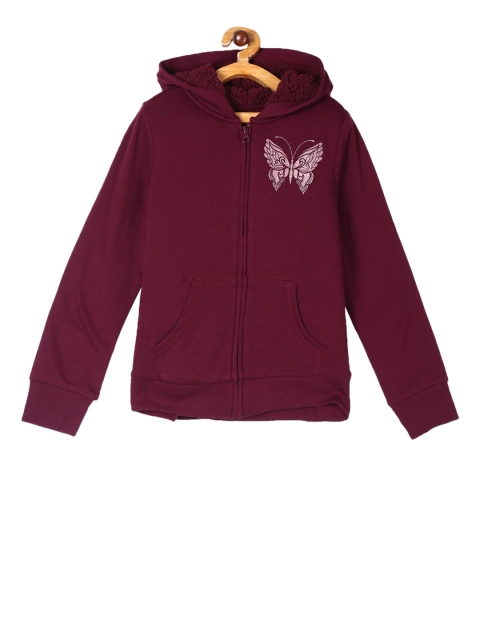 

The Childrens Place Girls Maroon & White Printed Hooded Sweatshirt