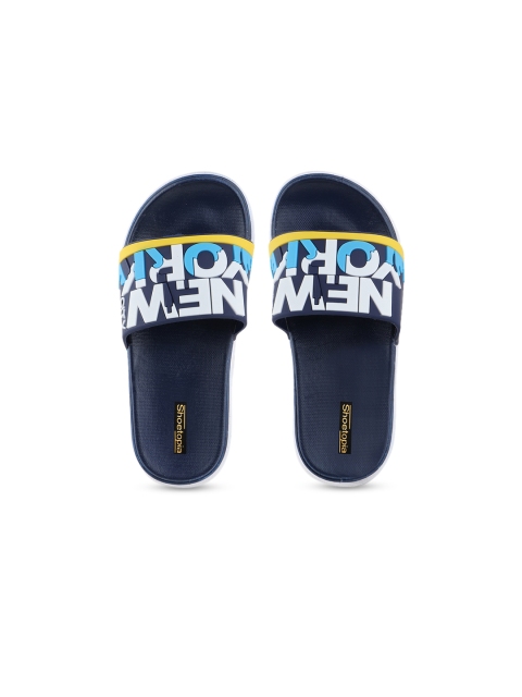 

Shoetopia Boys White & Navy Blue Printed Sliders