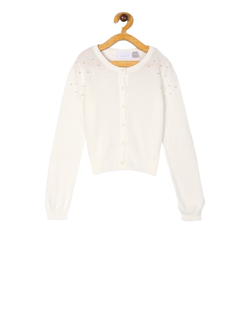 

The Childrens Place Girls Off-White Solid Cardigan Sweater