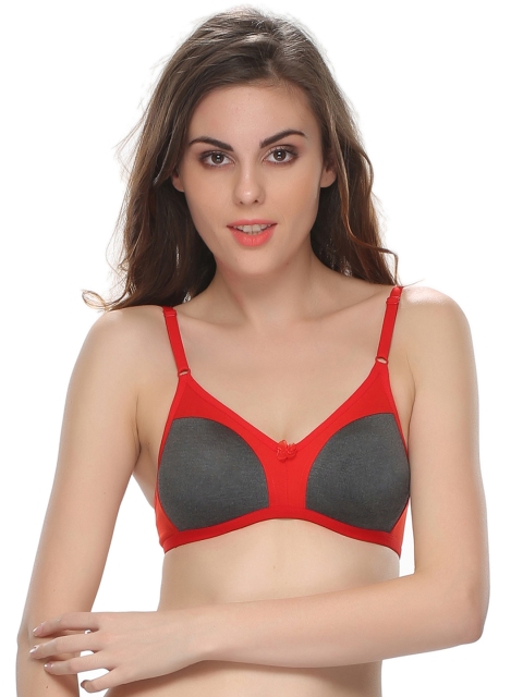 

Clovia Red & Grey Full-CoverageT-shirt Bra BR0379P04