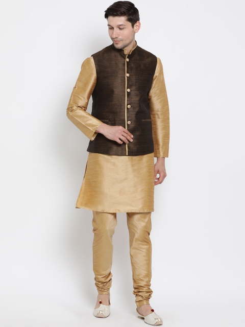 

VASTRAMAY Men Beige & Coffee Brown Solid Kurta with Churidar