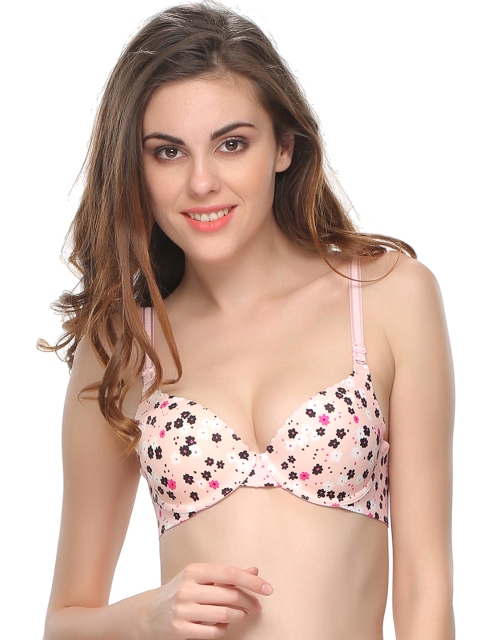 

Clovia Peach-Coloured Floral Print Push-Up Bra BR0433P1636B
