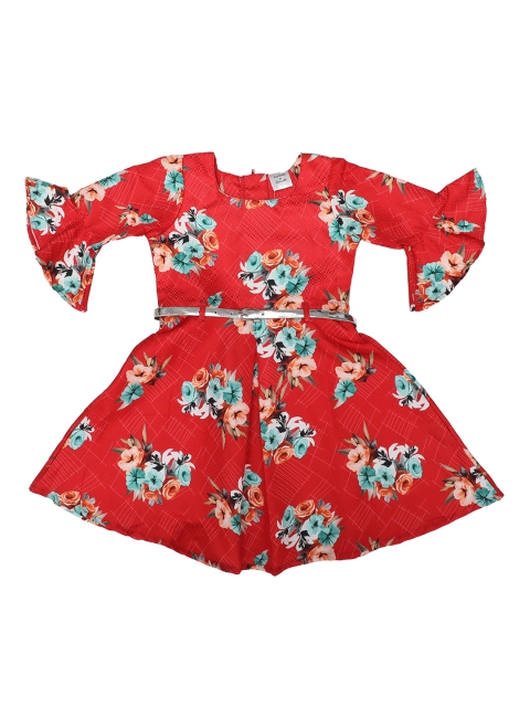 

Doodle Girls Red Floral Print Fit and Flare Dress