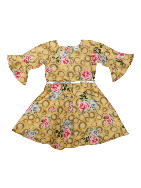 

Doodle Girls Yellow & Pink Printed Fit and Flare Dress