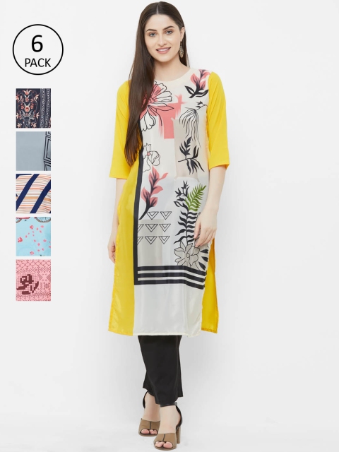 

7Threads Women Set of 6 Multicoloured Printed Straight Kurta, Multi