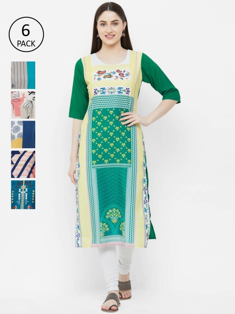 

7Threads Women Pack Of 6 Printed Straight Kurtas, Multi