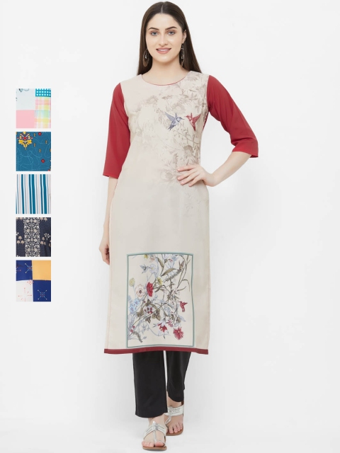 

7Threads Women Pack of 6 Printed Straight Kurta, Blue