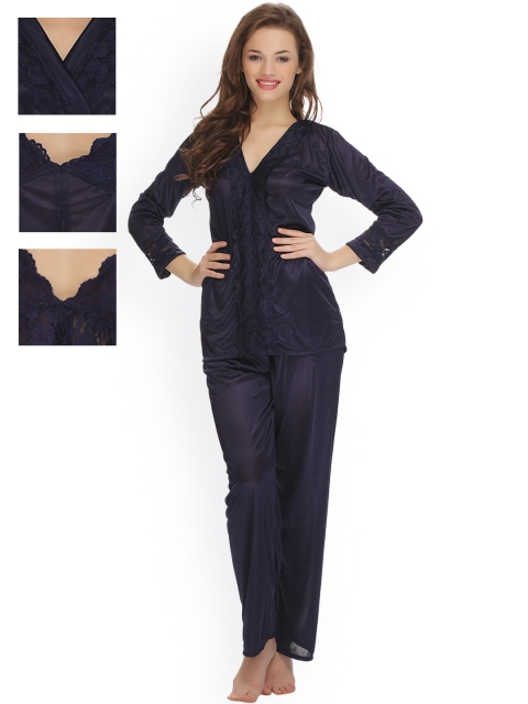 

Clovia Navy Nightdress Set NS0515P08O, Navy blue