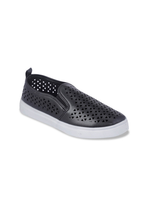 

Khadims Women Black Laser Cut Slip-On Sneakers