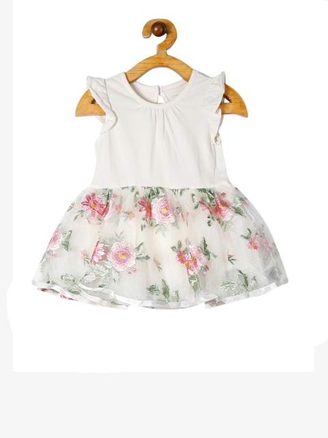 

The Childrens Place Infant Girls Off-White Embroidered Fit and Flare Dress