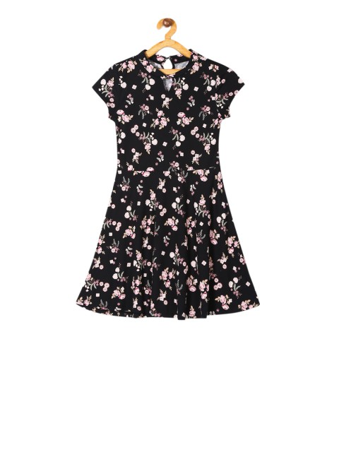 

The Childrens Place Girls Black Floral Print Fit and Flare Dress