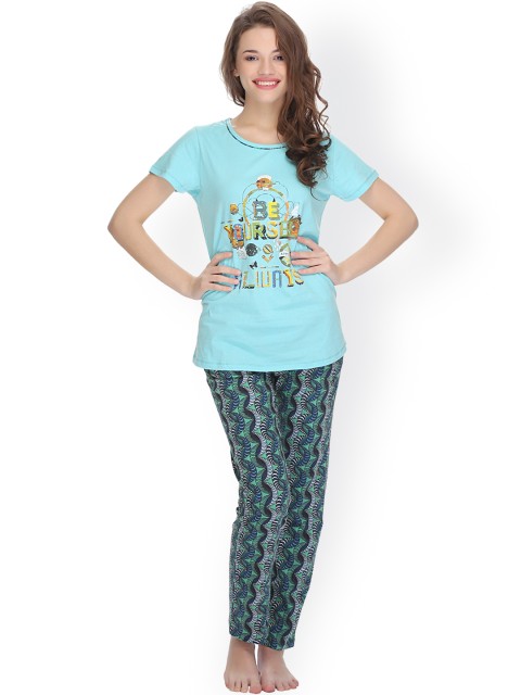 

Clovia Blue & Green Printed Pyjama Set LS0001P03