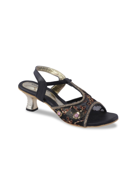 

Khadims Women Black Woven Design Heels