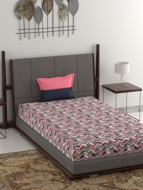 

Trident Pink & Grey Geometric 120 TC Cotton 1 Single Bedsheet with 1 Pillow Covers