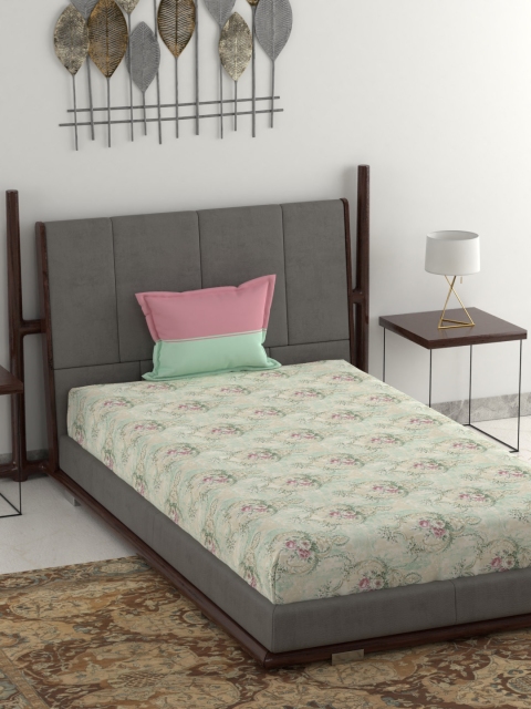 

Trident Green & Pink Floral 144 TC Cotton 1 Single Bedsheet with 1 Pillow Covers