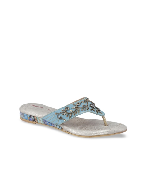 

Khadims Women Turquoise Blue Embellished Open Toe Flats