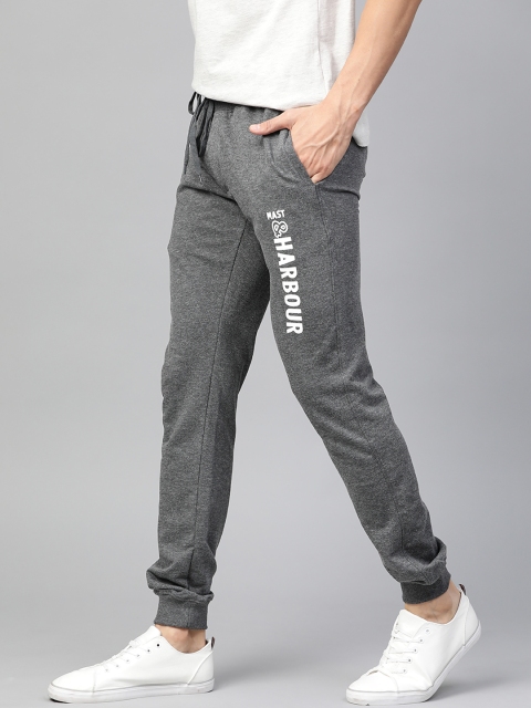 

Mast & Harbour Men Charcoal Grey Printed Detail Joggers
