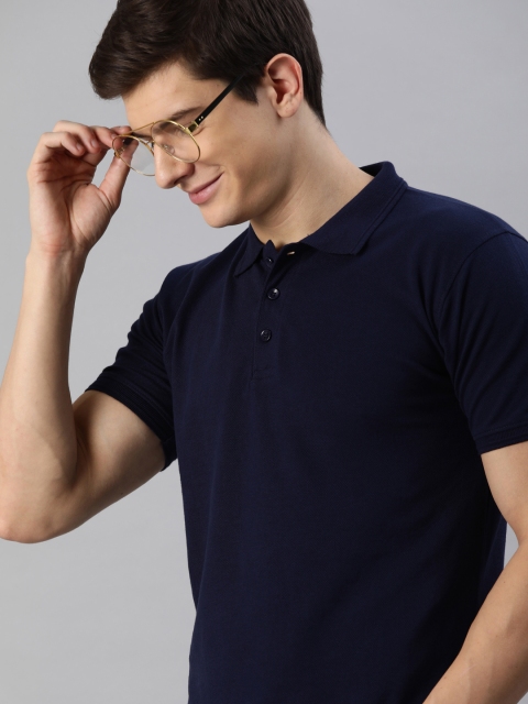 

Mast & Harbour Men Navy Blue Solid Slim Fit Polo Collar T-shirt
