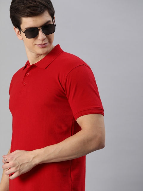 

Mast & Harbour Men Red Solid Slim Fit Polo Collar T-shirt