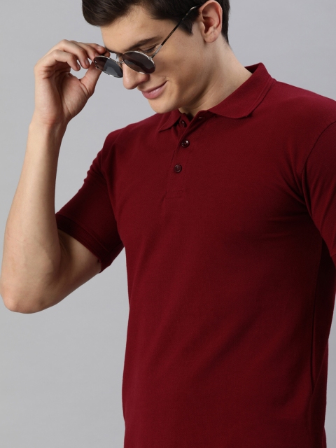 

Mast & Harbour Men Maroon Solid Slim Fit Polo Collar T-shirt