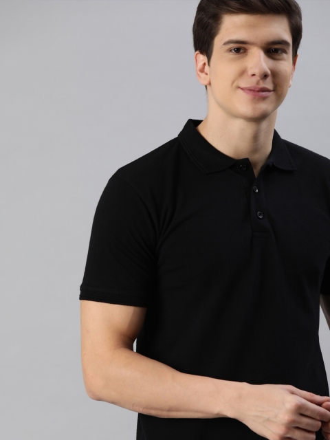 

Mast & Harbour Men Black Solid Slim Fit Polo Collar T-shirt