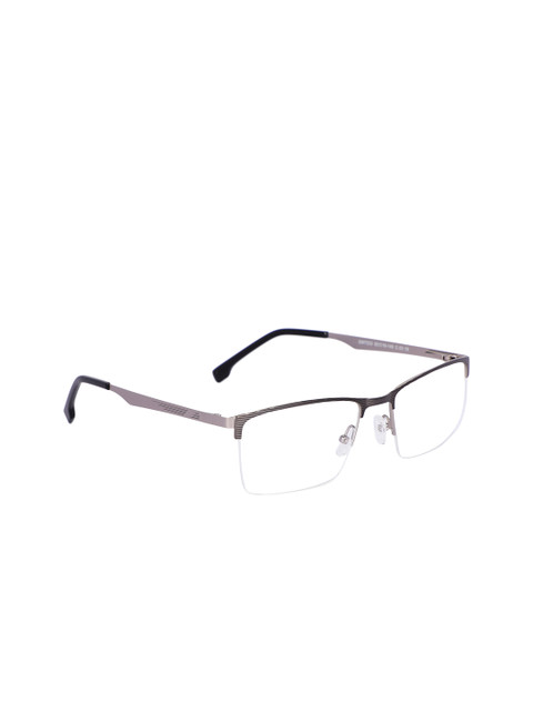 

MARC LOUIS Men Black & Silver-Toned Striped Half Rim Rectangle Frames MLGM7233 C03 55 FR