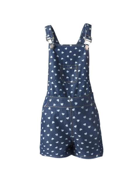 

naughty ninos Girls Blue & White Heart Printed Denim Dungarees
